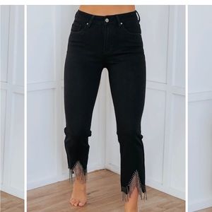 High waisted black jeans with bling tassel